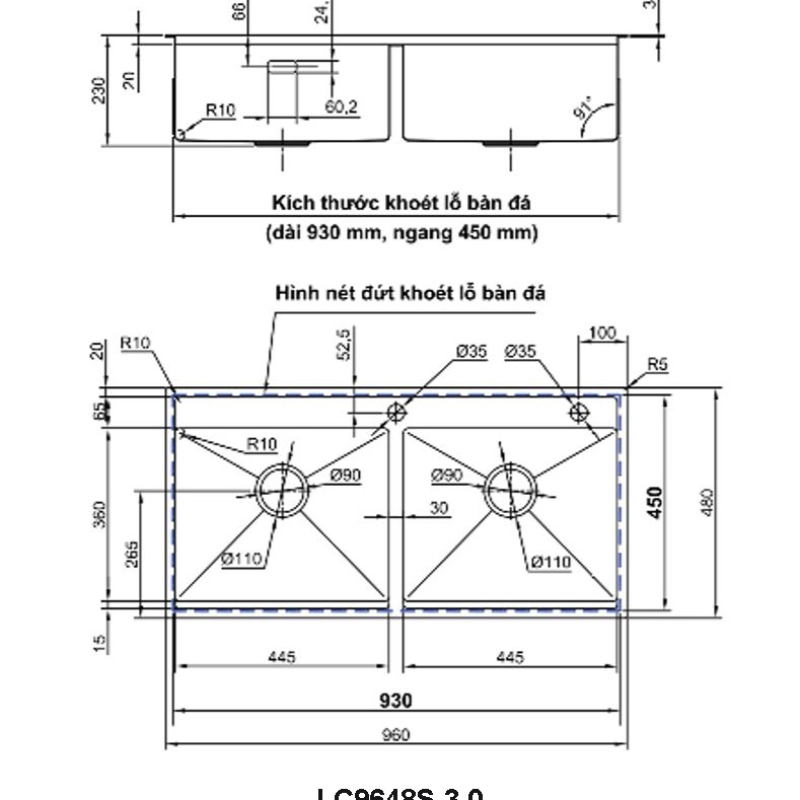 Chậu rửa chén Luxta LC9648S-3.0